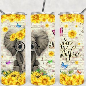 Women's Yellow Sunflower Elephant Butterfly Design Tumbler Coaster Gift Set